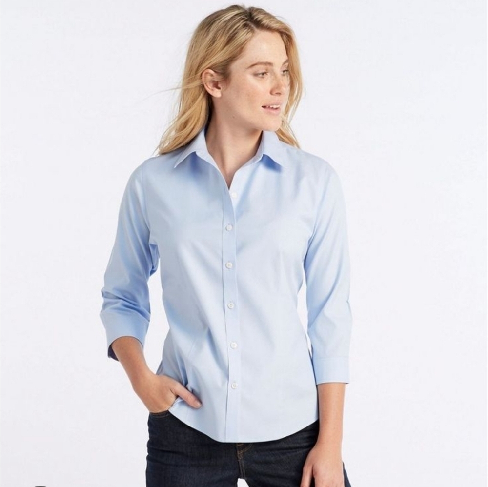 Lands' End Sky Blue Tailored Button Up Blouse 3/4 Cuff Sleeve